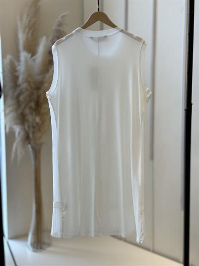 Şifonlu Kolsuz Piliseli Ekru Uzun Tunik 876