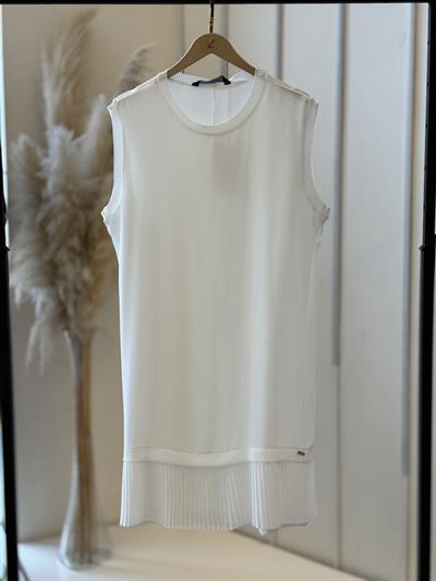 Şifonlu Kolsuz Piliseli Ekru Uzun Tunik 876