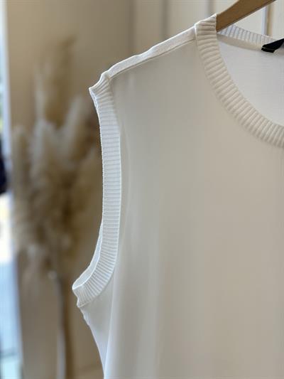 Şifonlu Kolsuz Piliseli Ekru Uzun Tunik 876