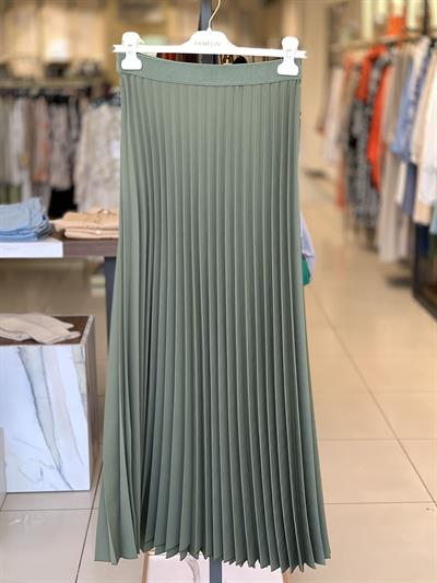 Krep Kumaş Haki Piliseli Etek 8940