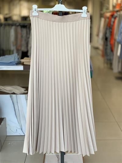 Krep Kumaş Bej Piliseli Etek 8940