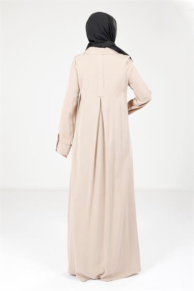 Yakalı ve Düğme Detaylı Bej Elbise 9215