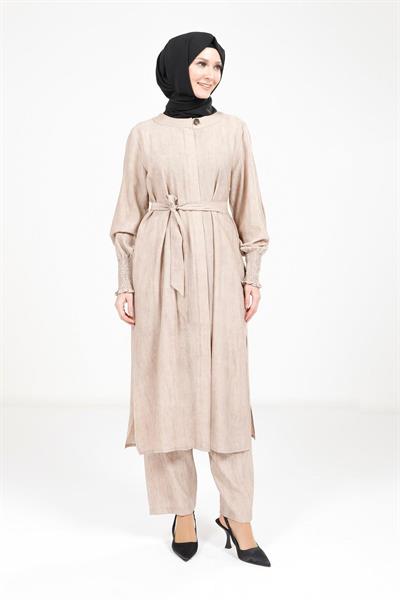 Kuşaklı Krem Alt Üst Takım 9278