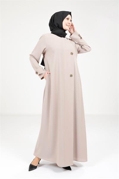 Düğme Detaylı Füme Ferace 9288