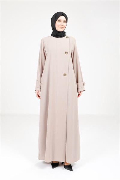 Düğme Detaylı Füme Ferace 9288