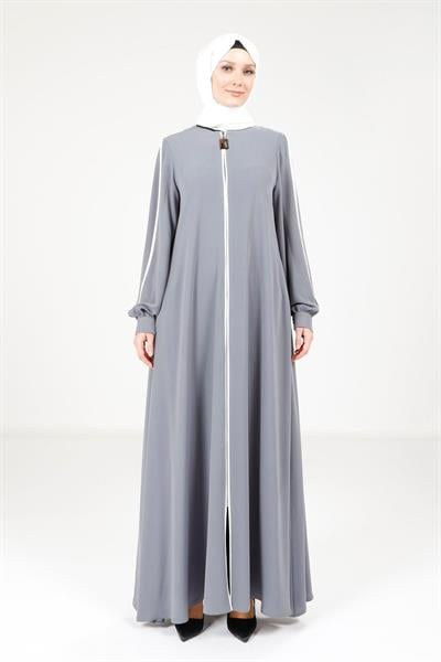 Biye Detaylı Gri Renk Kloş Ferace 9327