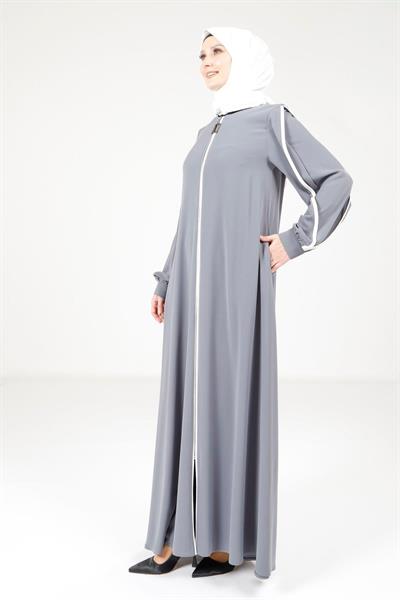 Biye Detaylı Gri Renk Kloş Ferace 9327