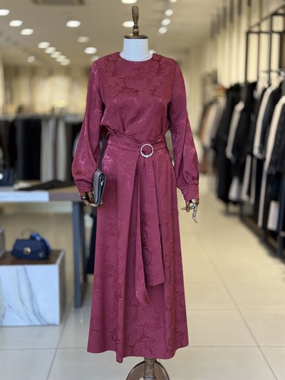Desenli Saten Dokulu Takım Bordo Takım 1773