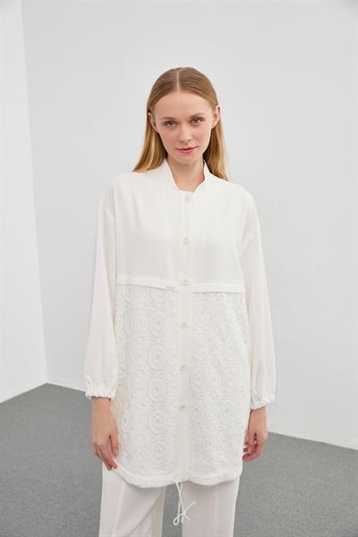 İşlemeli Ekru Ceket C-0094