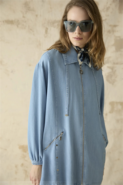 Fermuar Detaylı Mavi Denim Ceket C-0181