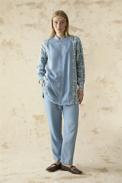 Kol Detaylı Mavi Denim Ceket 0194