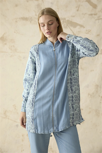 Kol Detaylı Mavi Denim Ceket 0194