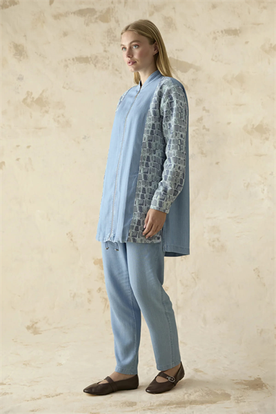 Kol Detaylı Mavi Denim Ceket 0194