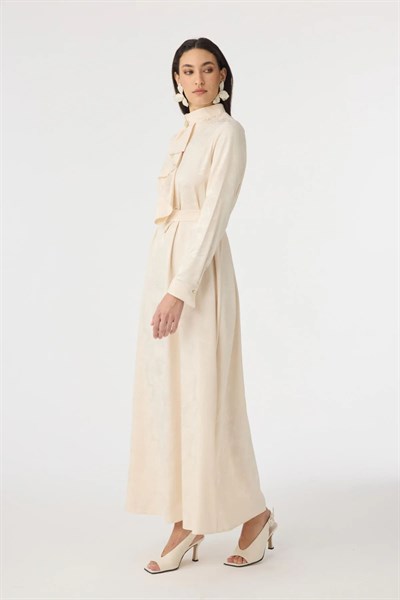 Aksesuar Detaylı Jakarlı Elbise Vanilya 0563