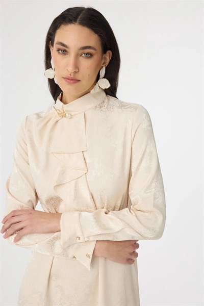 Aksesuar Detaylı Jakarlı Elbise Vanilya 0563