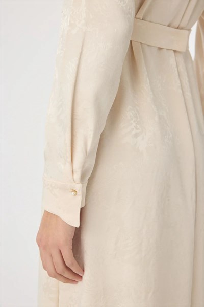 Aksesuar Detaylı Jakarlı Elbise Vanilya 0563