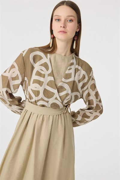 Vizon Desenli Uzun Elbise 0573