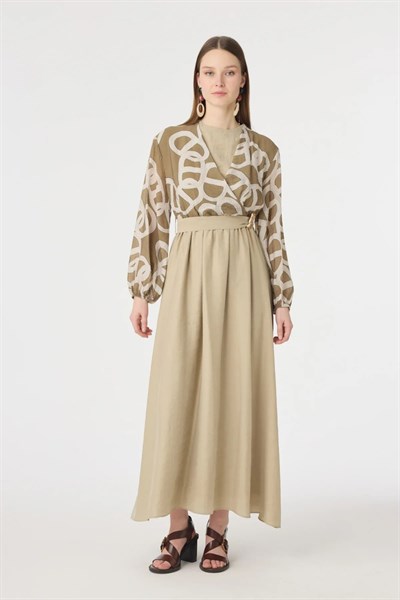 Vizon Desenli Uzun Elbise 0573