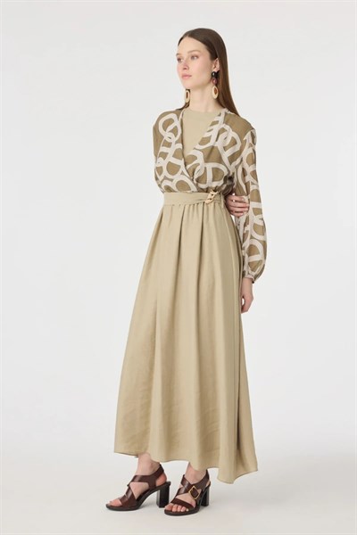 Vizon Desenli Uzun Elbise 0573