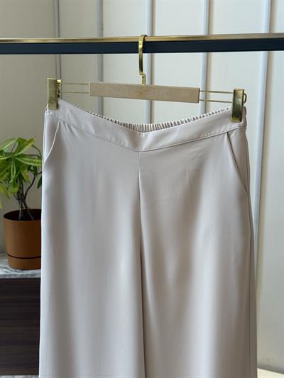 Esilastore Bol Paça Bej Kumaş Pantolon