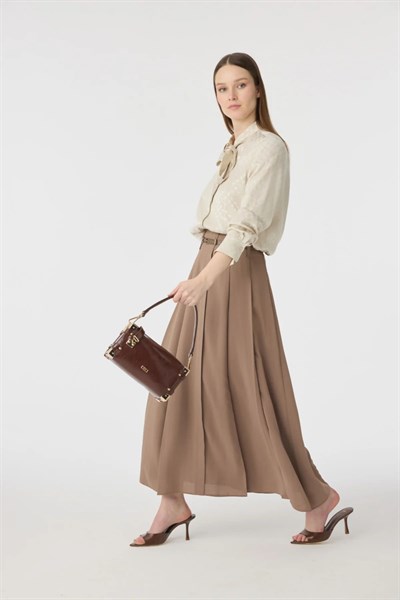 Kemerli Pileli Uzun Mocha Etek 0212