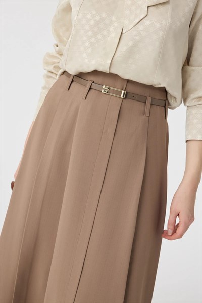 Kemerli Pileli Uzun Mocha Etek 0212