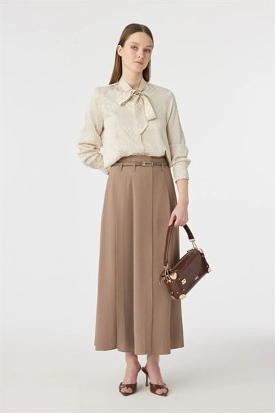 Kemerli Pileli Uzun Mocha Etek 0212