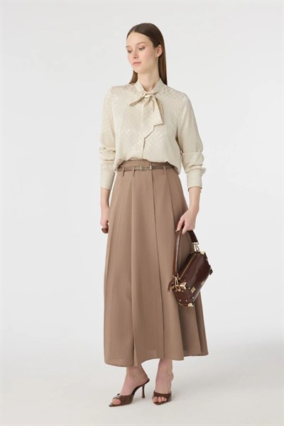 Kemerli Pileli Uzun Mocha Etek 0212