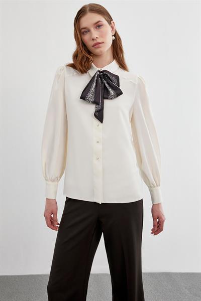 Uzun Kollu Düz Ekru Gömlek G-0060