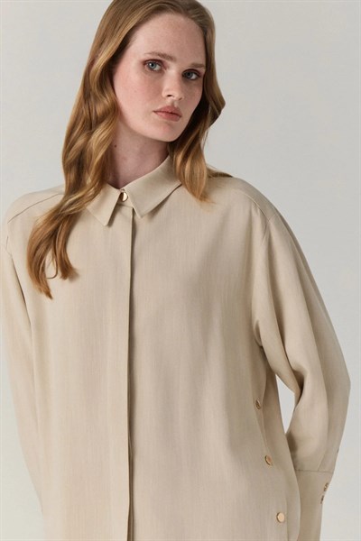 Klasik Yaka Düğmeli Uzun Tunik Taş Gömlek 0131