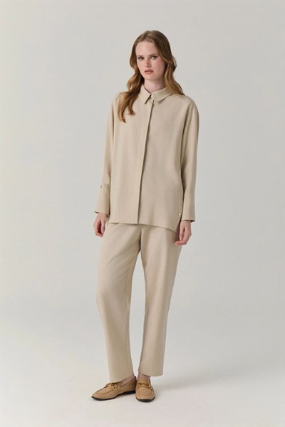 Klasik Yaka Düğmeli Uzun Tunik Taş Gömlek 0131