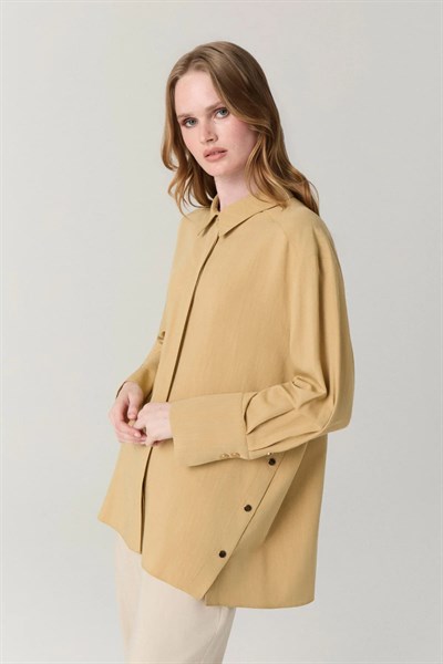 Klasik Yaka Düğmeli Uzun Tunik Hardal Gömlek 0131