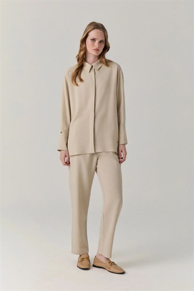 Klasik Yaka Düğmeli Uzun Tunik Taş Gömlek 0131