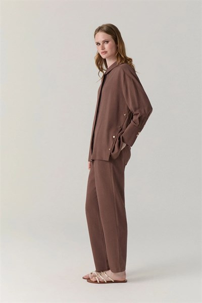 Klasik Yaka Düğmeli Uzun Tunik Kahve Gömlek 0131