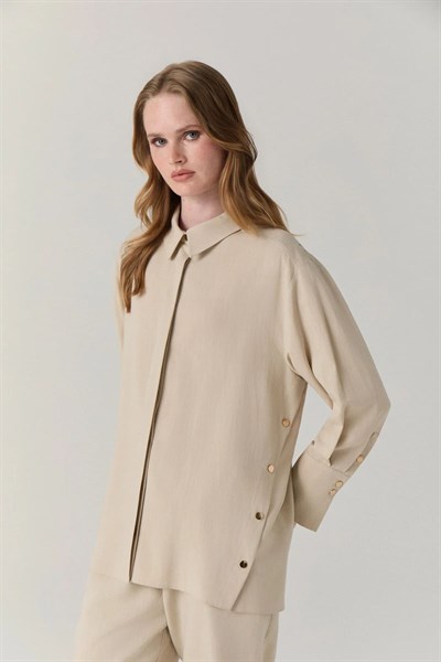 Klasik Yaka Düğmeli Uzun Tunik Taş Gömlek 0131