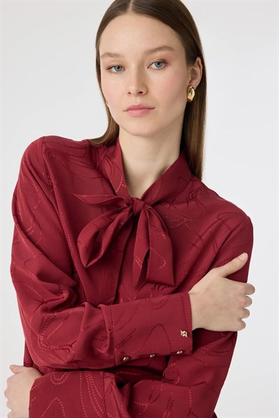 Jakarlı Bordo Gömlek 0134