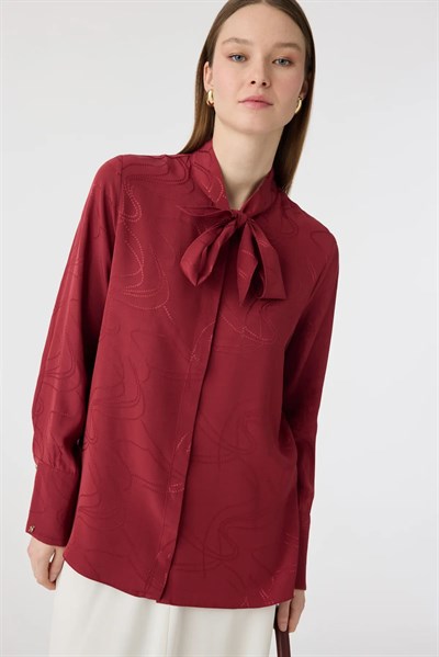 Jakarlı Bordo Gömlek 0134