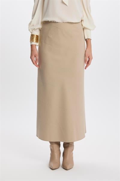 Şerit Detaylı Bej Etek 0165