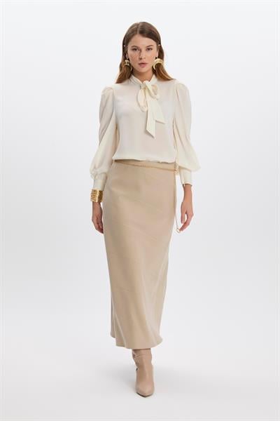 Şerit Detaylı Bej Etek 0165