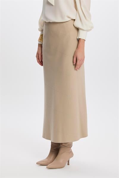 Şerit Detaylı Bej Etek 0165