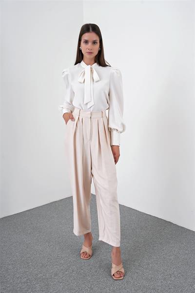 Pileli Bej Şalvar Pantolon P-0187