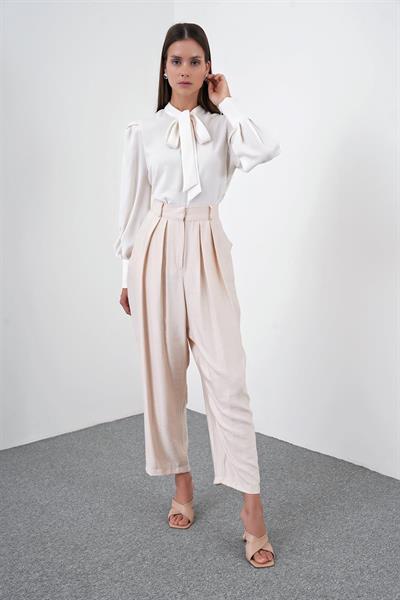 Pileli Bej Şalvar Pantolon P-0187