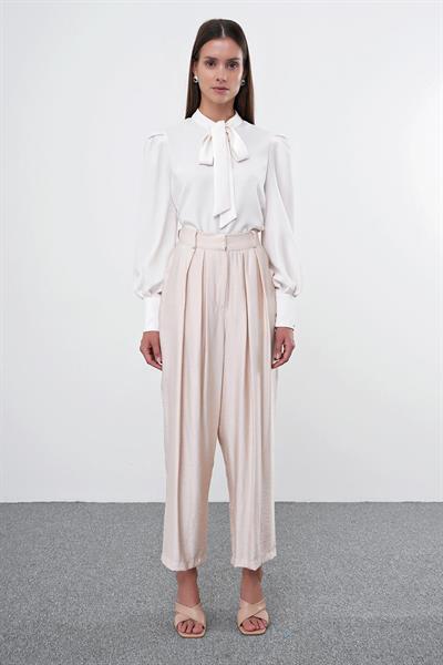 Pileli Bej Şalvar Pantolon P-0187