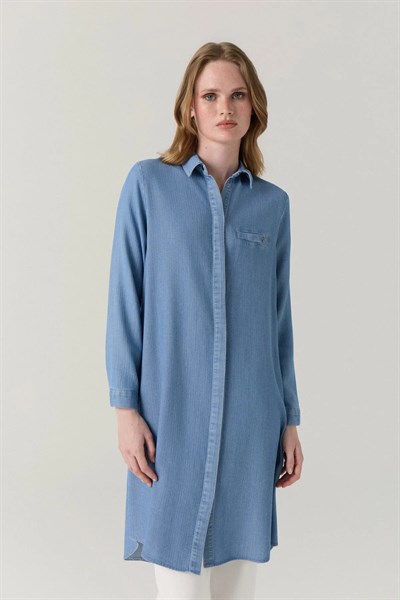 Gizli Patlı Asimetrik Kot Mavi Tunik 0767 