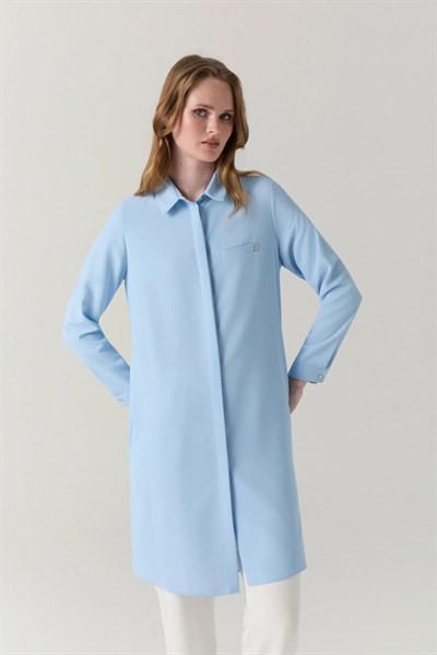 Gizli Patlı Asimetrik Tunik Buz Mavisi Tunik 0767