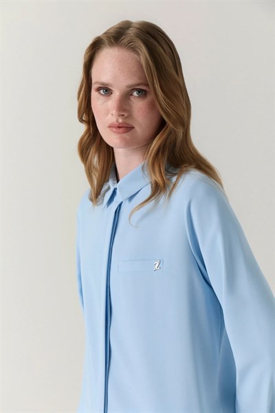 Gizli Patlı Asimetrik Tunik Buz Mavisi Tunik 0767