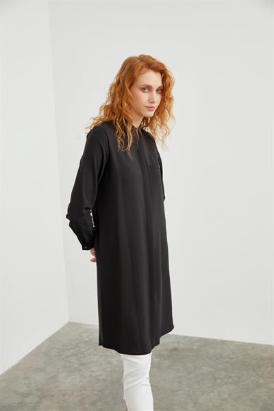 Gizli Düğme Detaylı Tunik Siyah T-0767