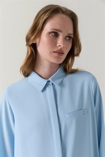 Gizli Patlı Asimetrik Tunik Buz Mavisi Tunik 0767