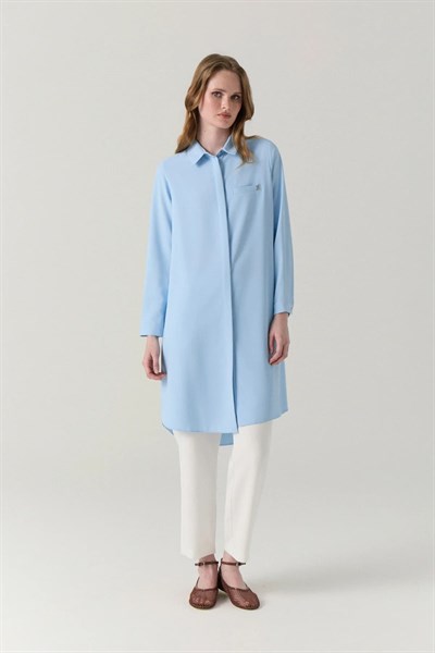 Gizli Patlı Asimetrik Tunik Buz Mavisi Tunik 0767