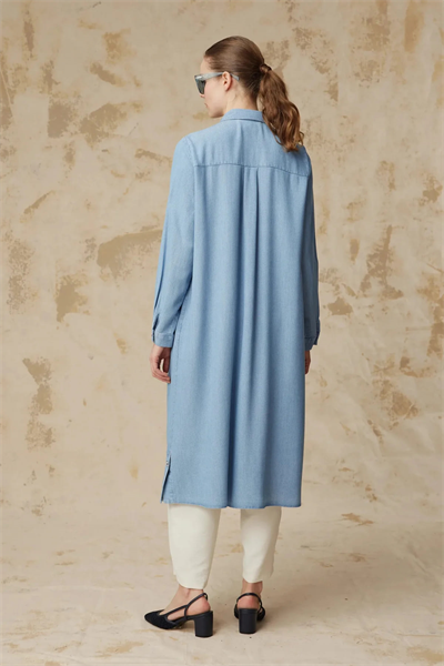Minimal Cepli Uzun Kesim Klasik Yaka Mavi Tunik 1626